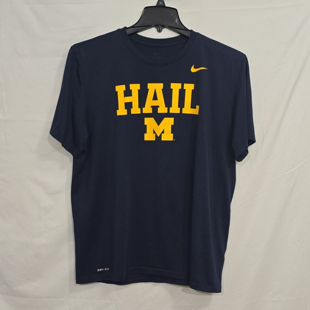 Nike Dri Fit Mens XL Hail Michigan Crew Neck Graphic Logo T-Shirt Collegiate